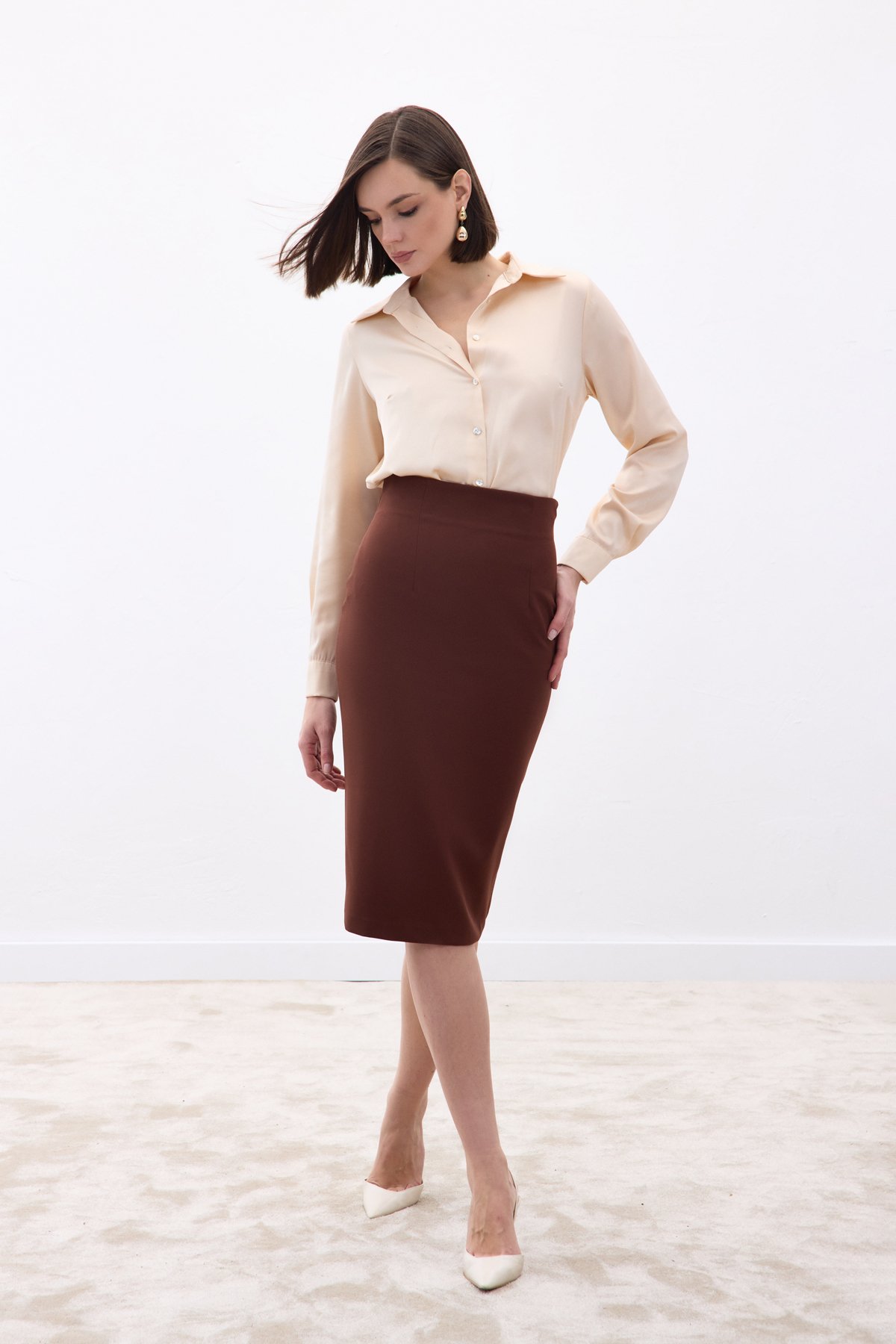 Düz Kalem Etek - Kahve