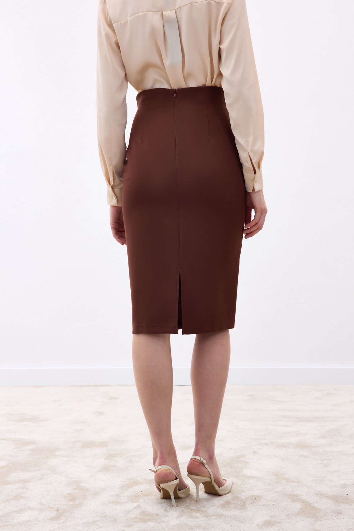 Düz Kalem Etek - Kahve