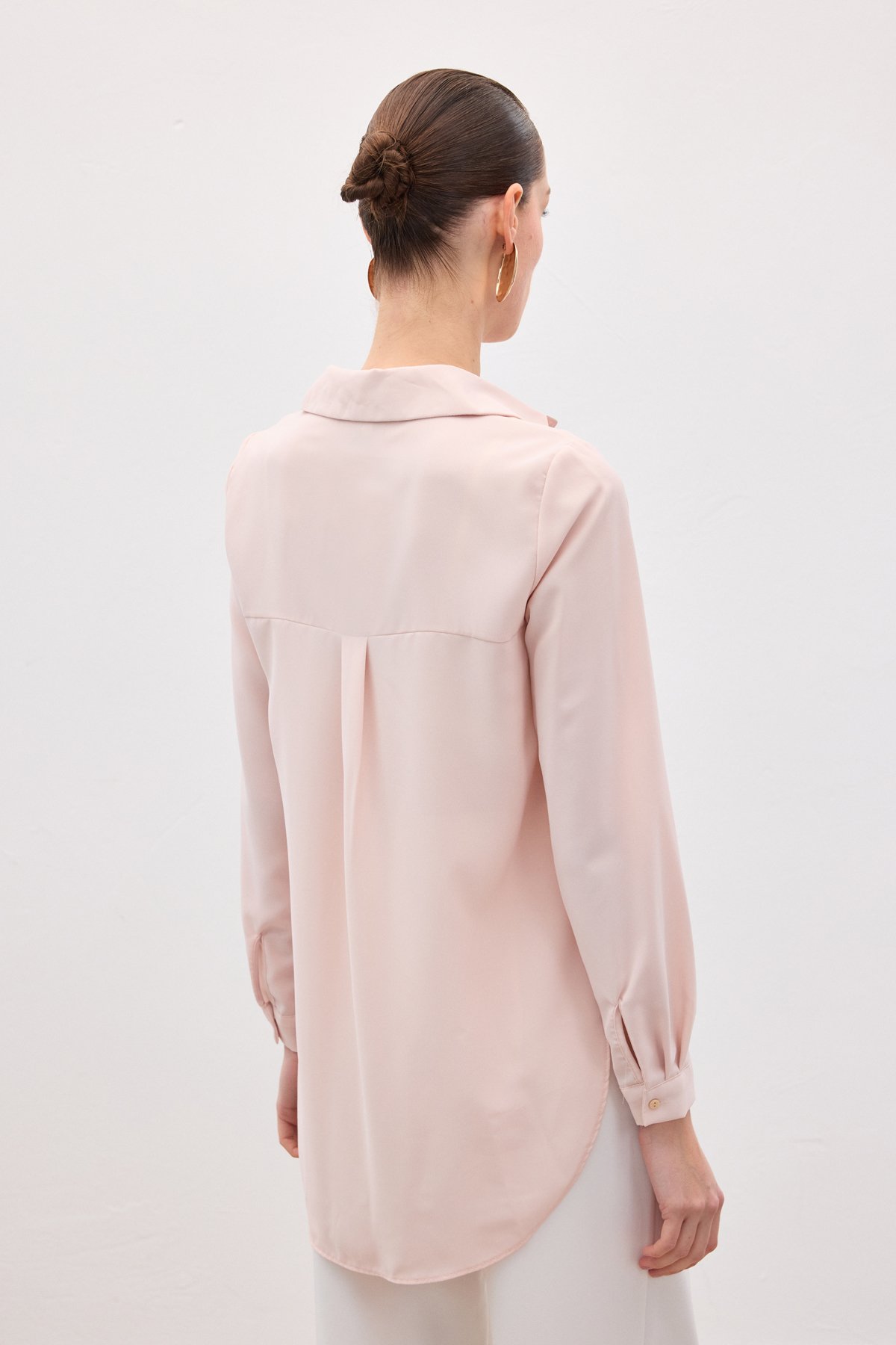 Düz Klasik Gömlek - Pudra