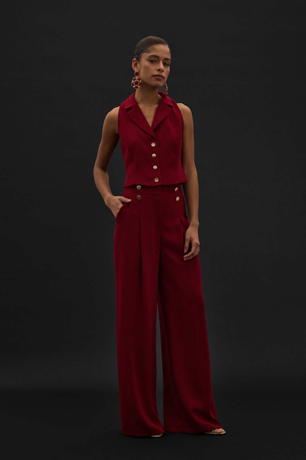 Eva Krep Pantolon - Bordo