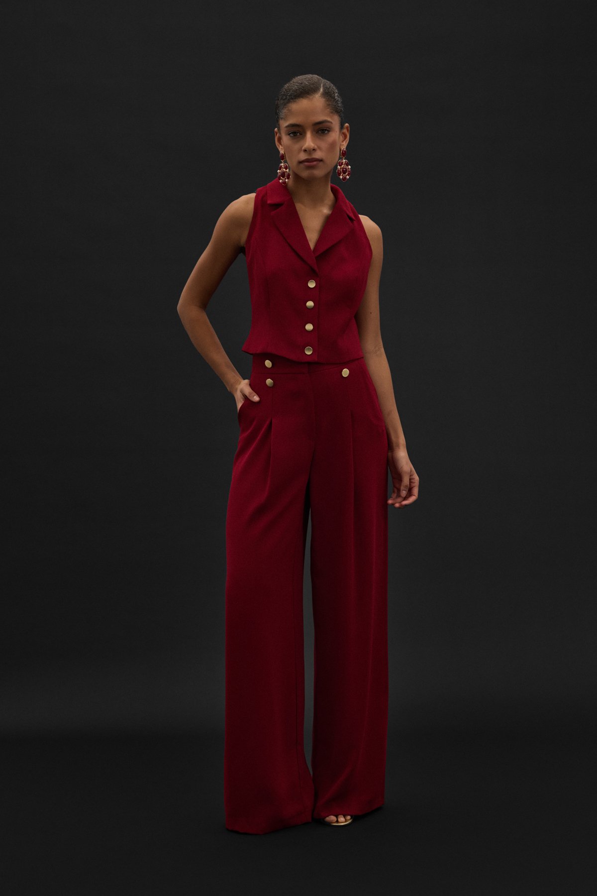 Eva Krep Pantolon - Bordo