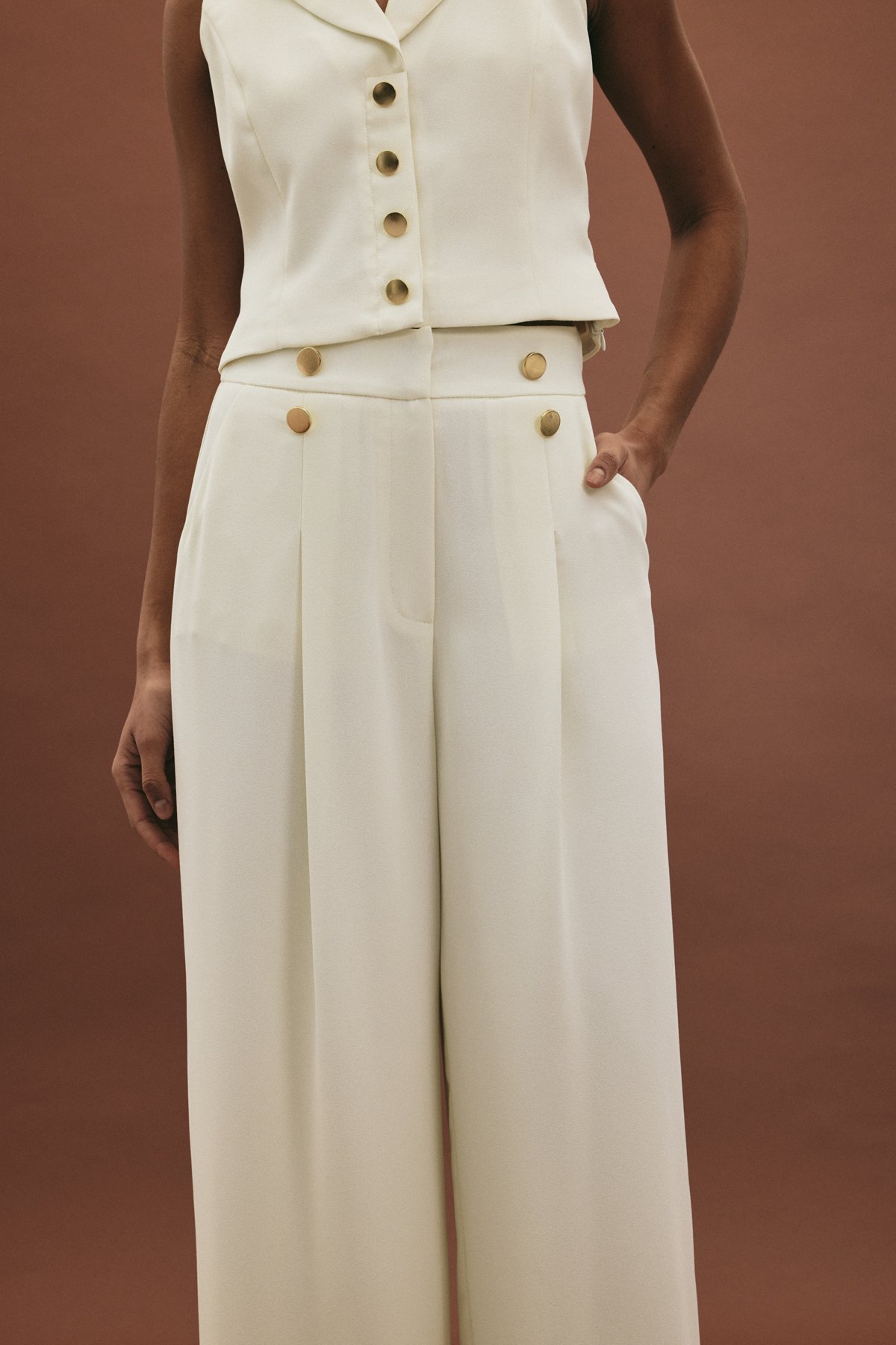 Eva Krep Pantolon - Ekru
