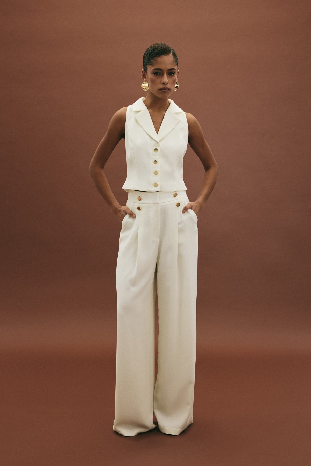 Eva Krep Pantolon - Ekru