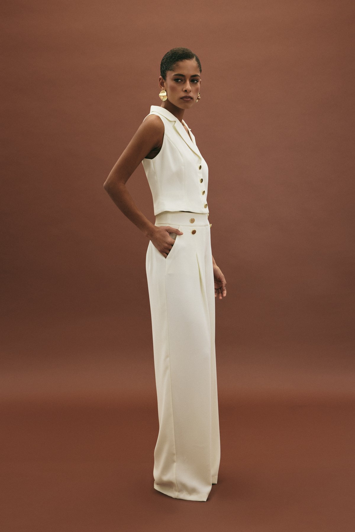 Eva Krep Pantolon - Ekru