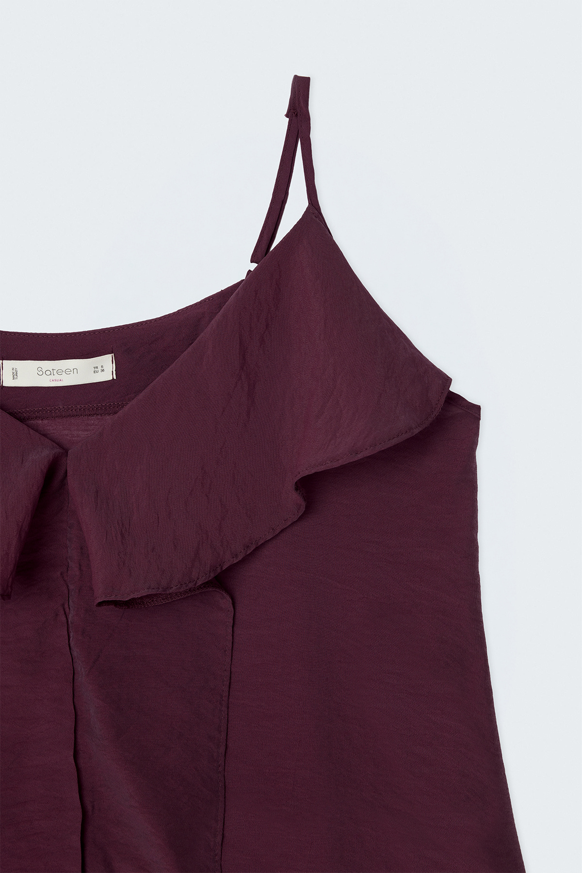 Fırfır Detaylı Askılı Bluz - Bordo