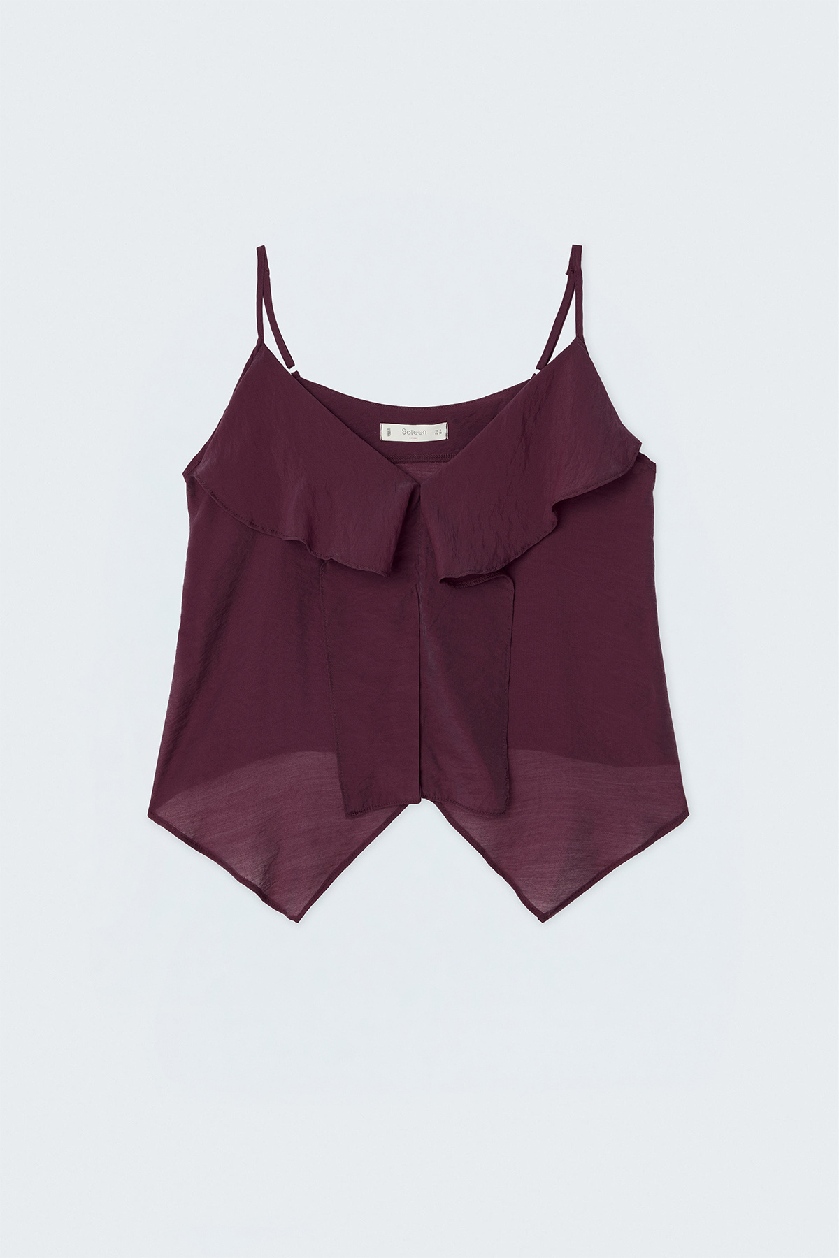 Fırfır Detaylı Askılı Bluz - Bordo