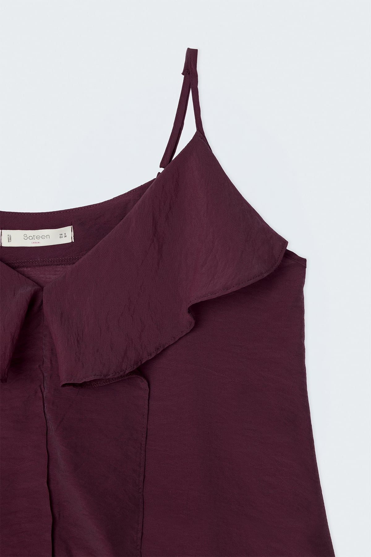 Fırfır Detaylı Askılı Bluz - Bordo