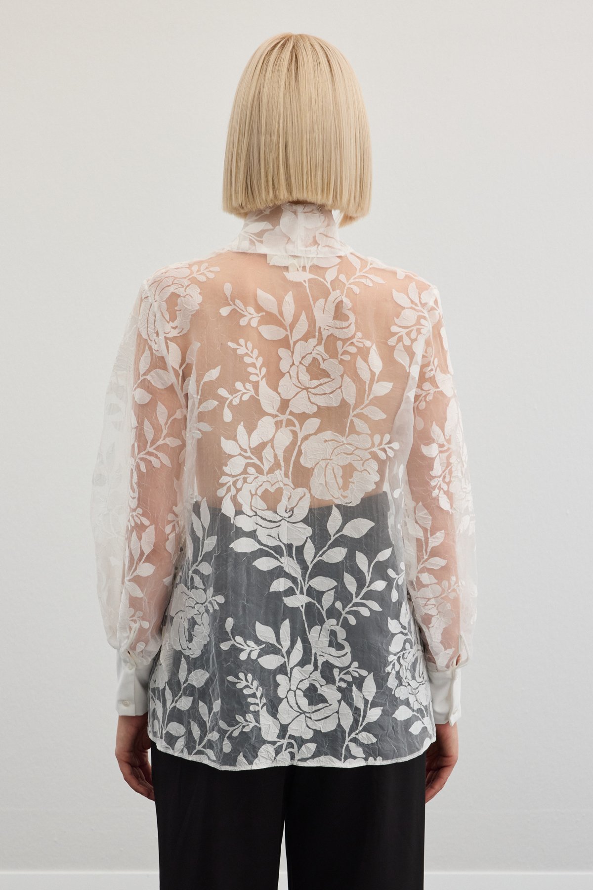 Fularlı Çiçek Desenli Gömlek - Ekru