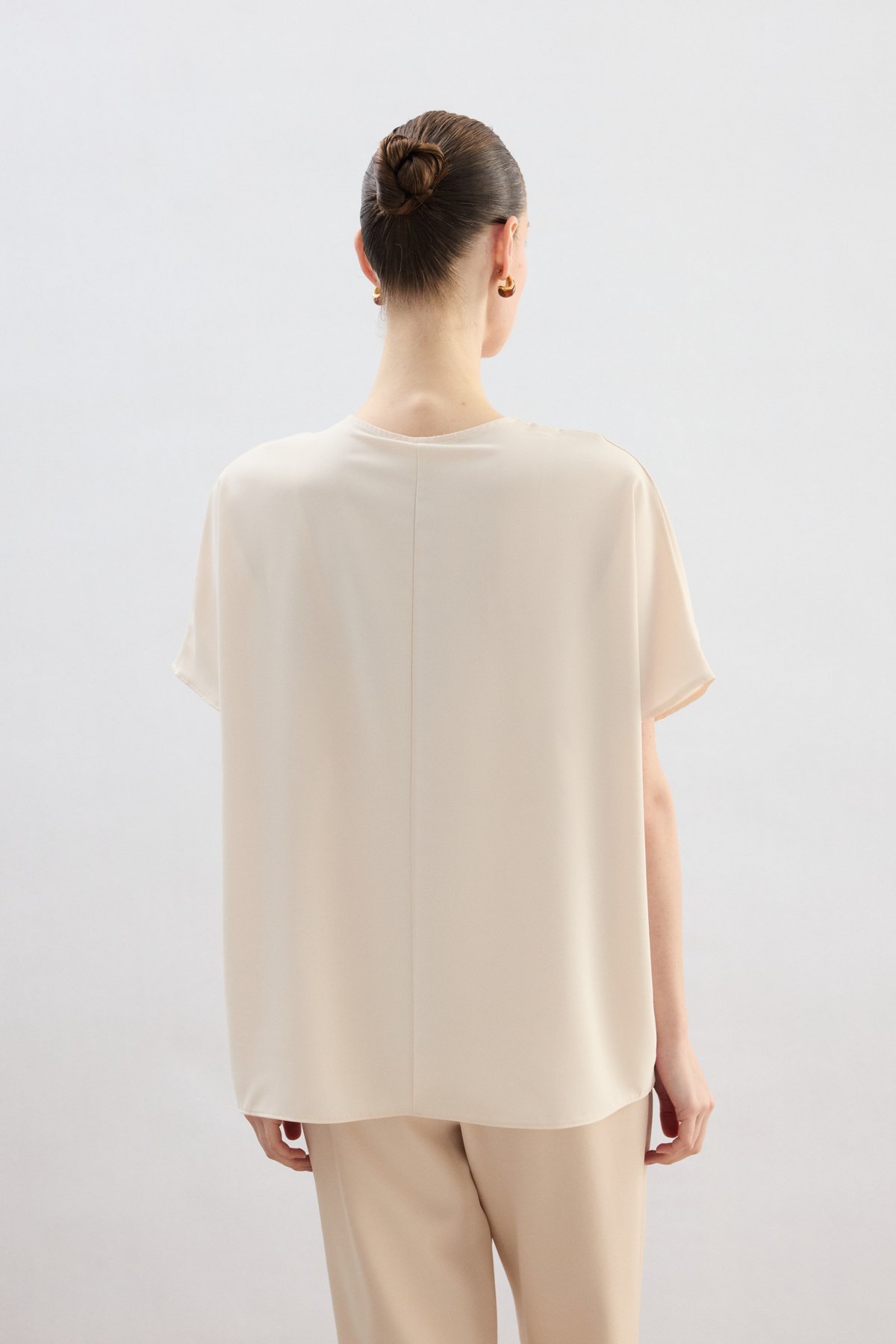 Geniş Kısa Kollu Bluz - Bej