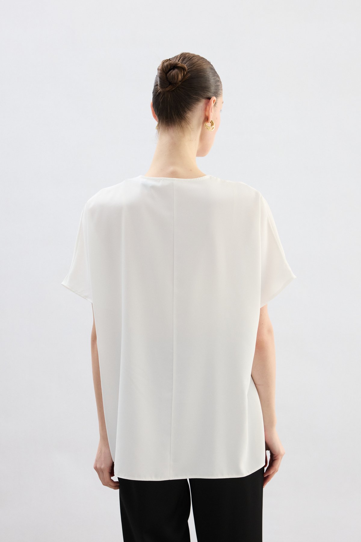 Geniş Kısa Kollu Bluz - Ekru