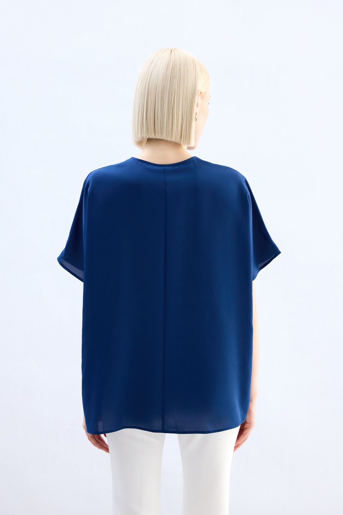 Geniş Kısa Kollu Bluz - İndigo