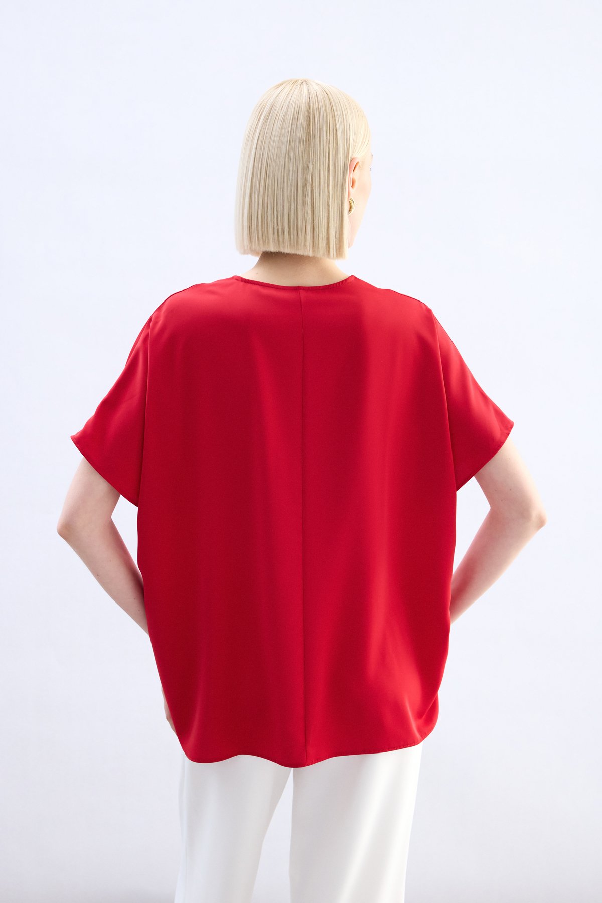 Geniş Kısa Kollu Bluz - Kırmızı