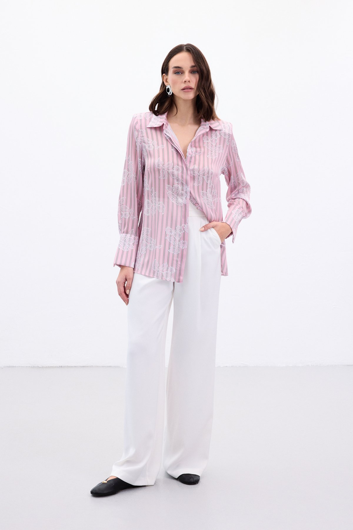 Geniş Manşetli Gömlek - Pembe