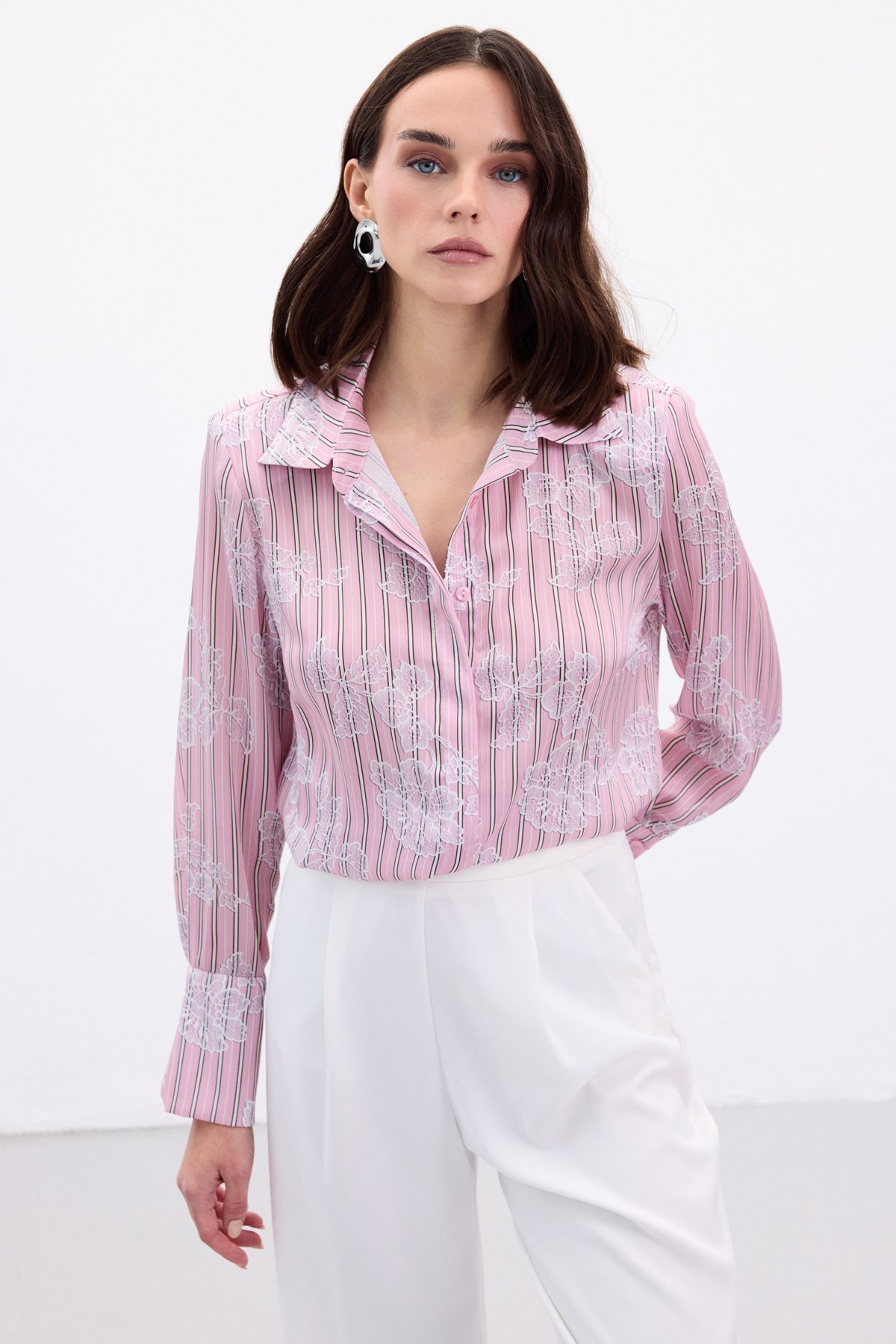 Geniş Manşetli Gömlek - Pembe