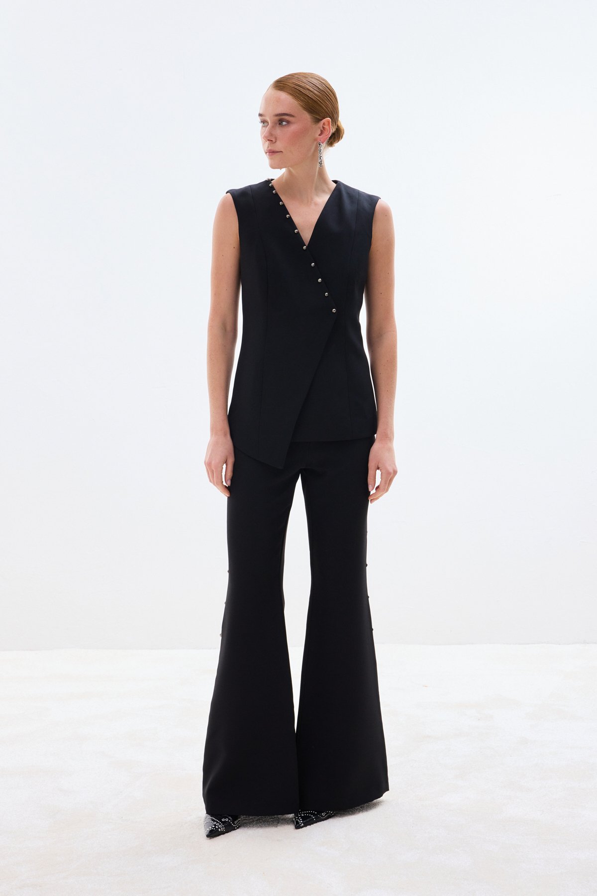 İncili Kruvaze Yelek - Siyah