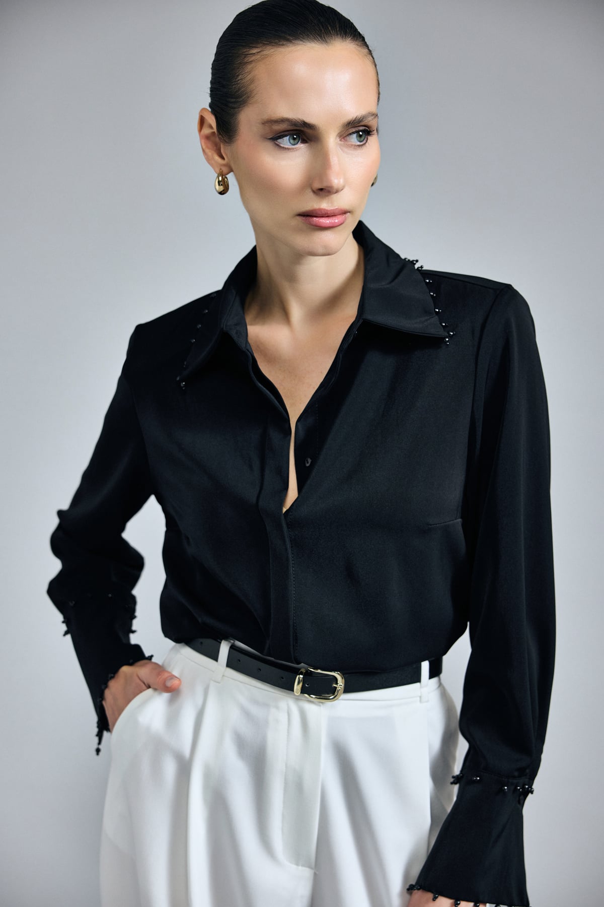 İşlemeli Gömlek - Siyah
