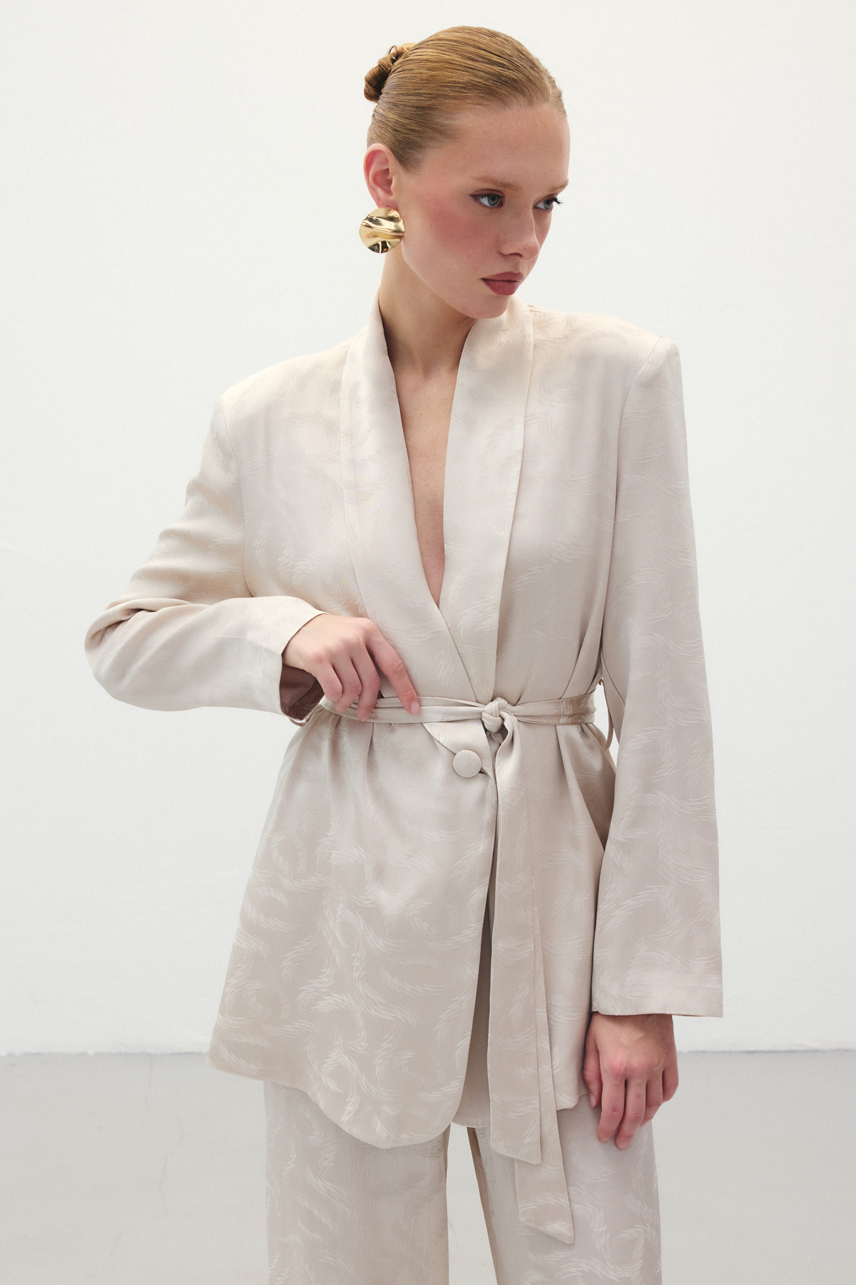 Jakar Saten Ceket - Bej