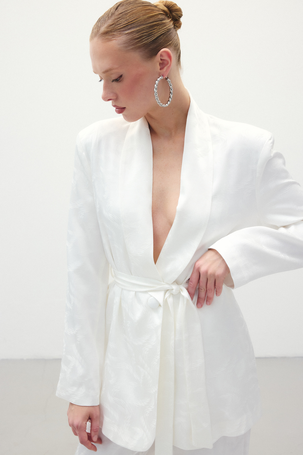 Jakar Saten Ceket - Ekru