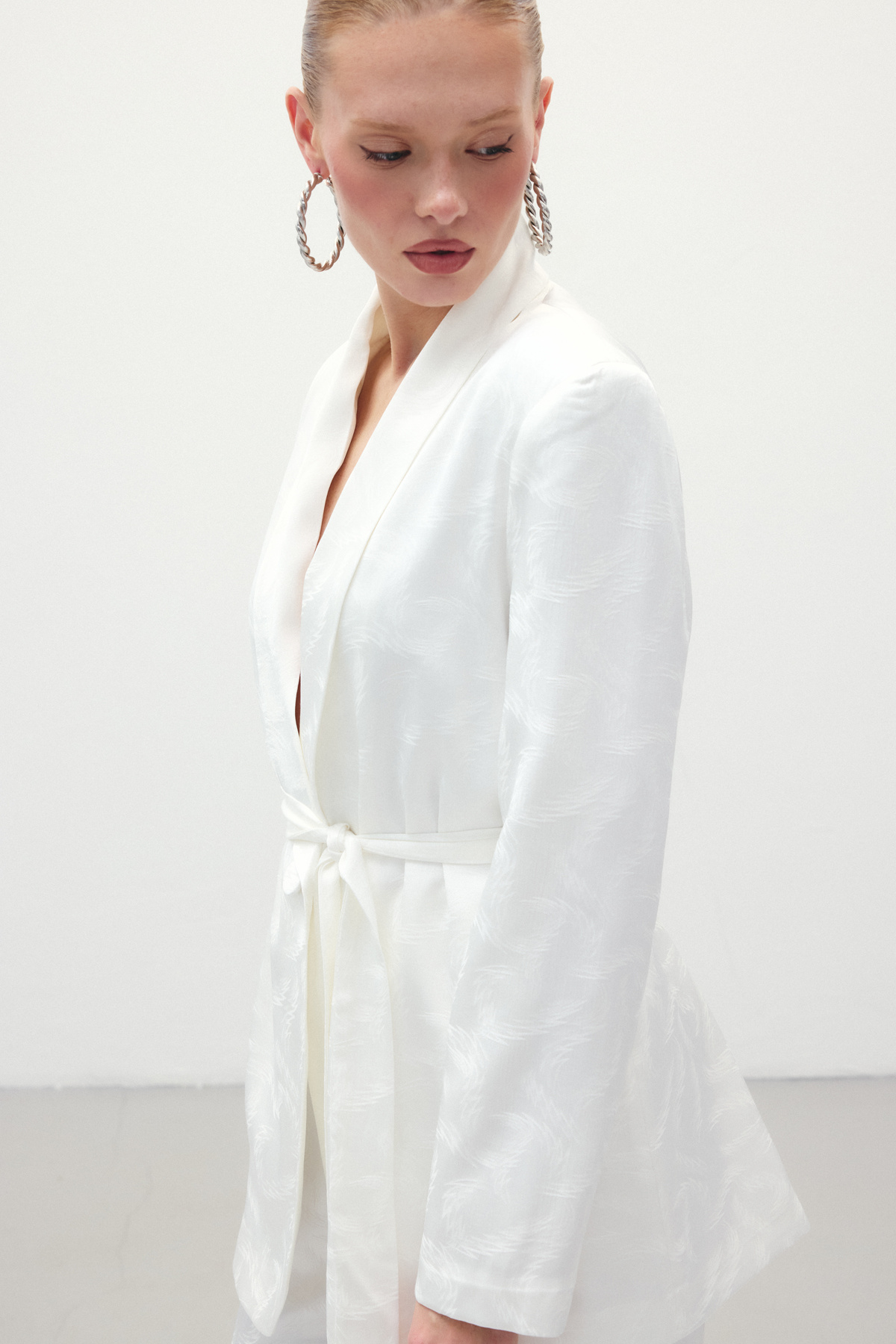 Jakar Saten Ceket - Ekru