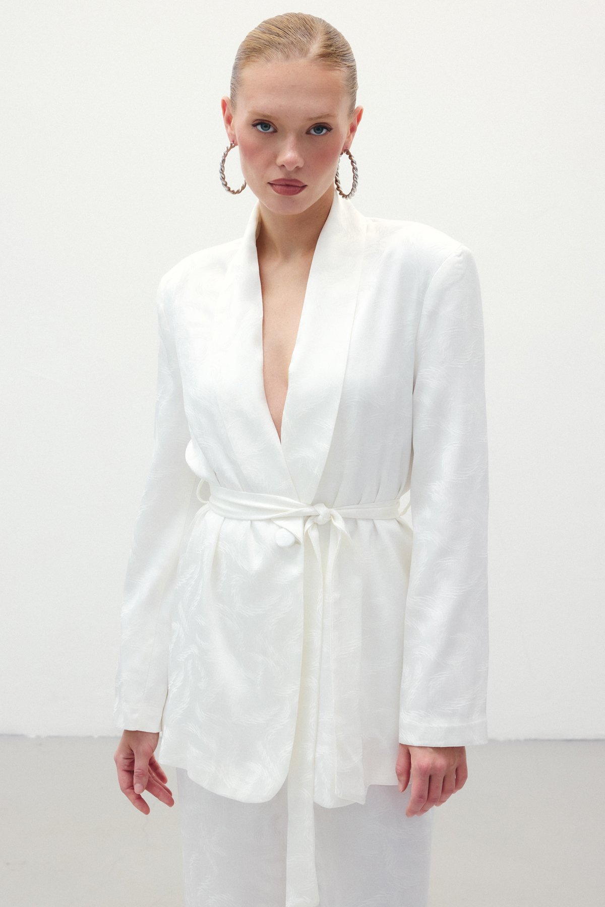 Jakar Saten Ceket - Ekru