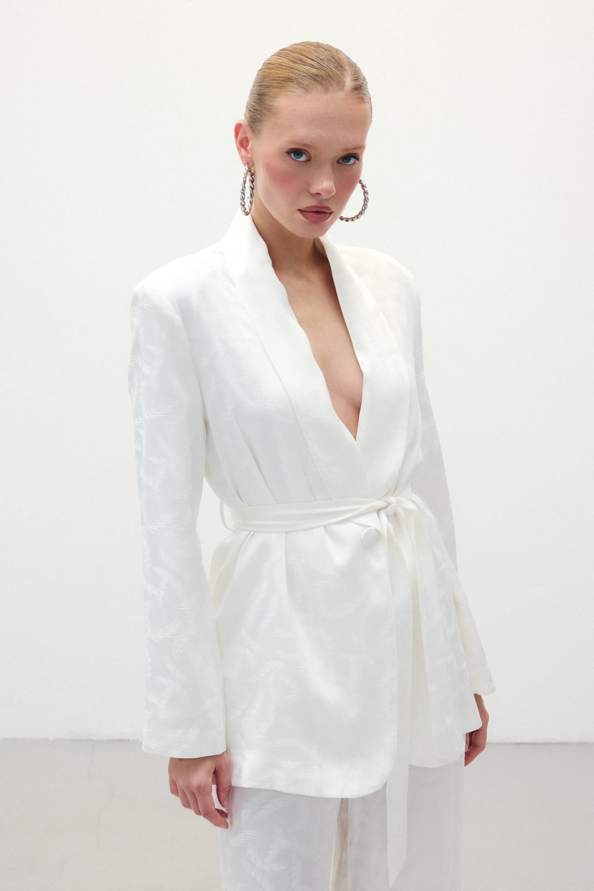 Jakar Saten Ceket - Ekru