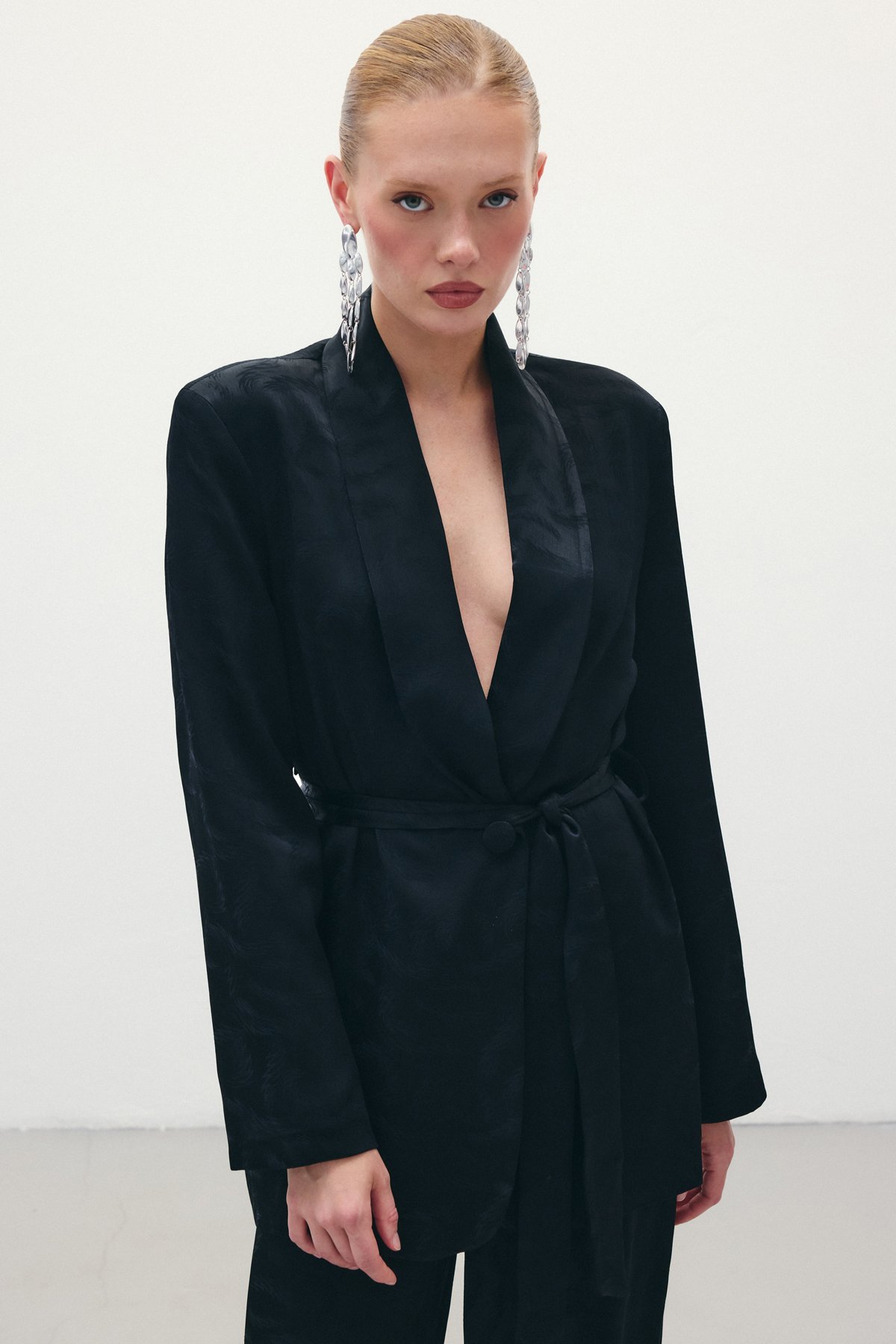 Jakar Saten Ceket - Siyah