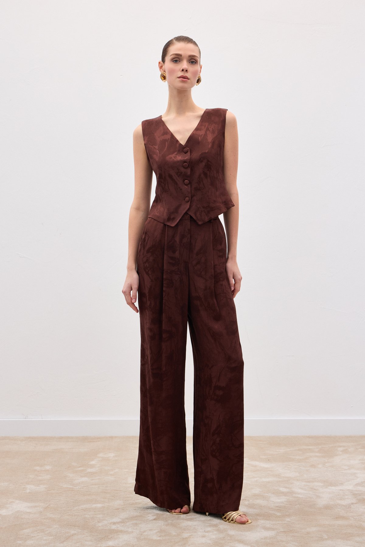 Jakarlı Bol Pantolon - Kahve