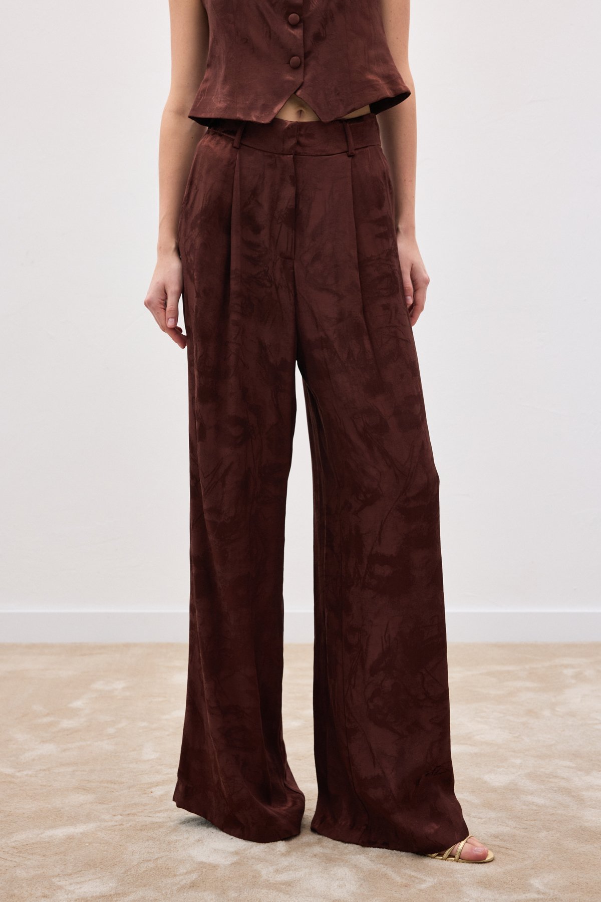 Jakarlı Bol Pantolon - Kahve