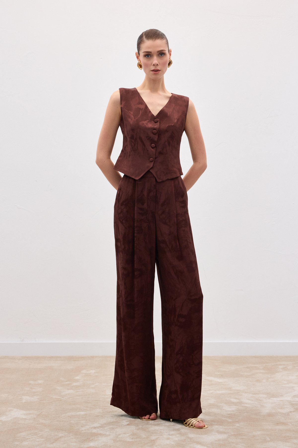 Jakarlı Bol Pantolon - Kahve