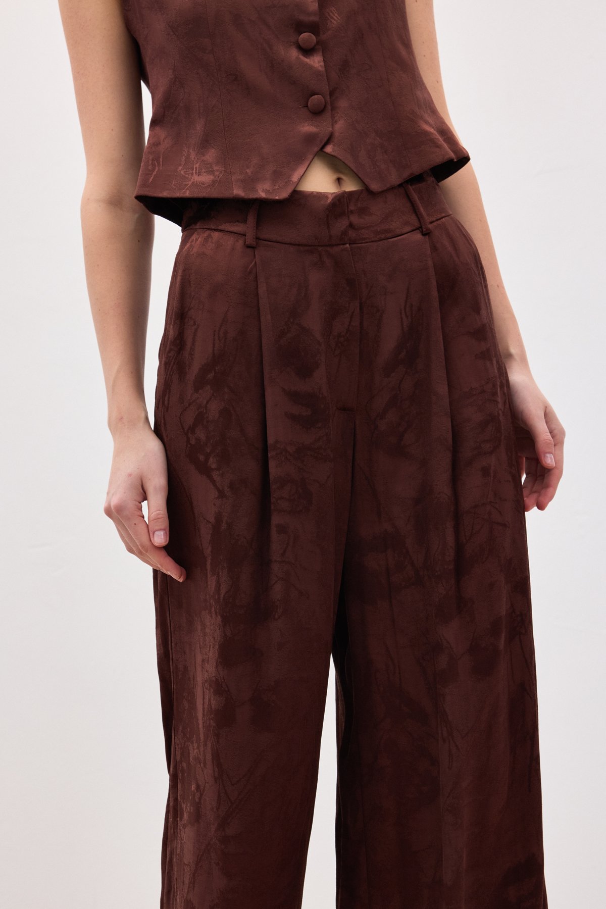 Jakarlı Bol Pantolon - Kahve