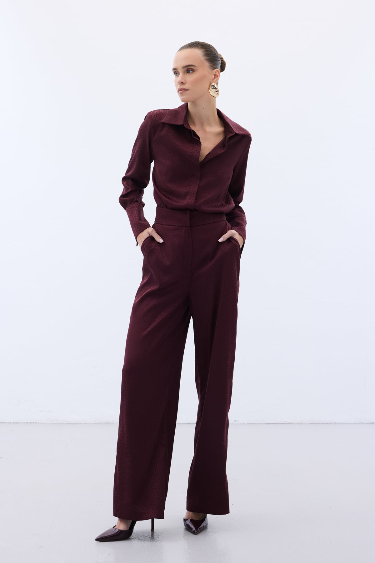 Jakarlı Pantolon - Bordo
