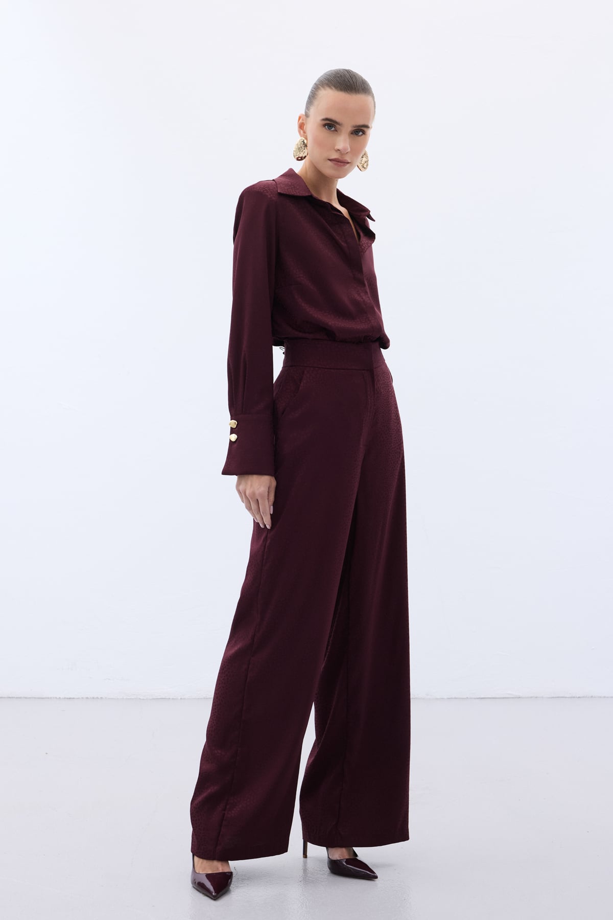 Jakarlı Pantolon - Bordo