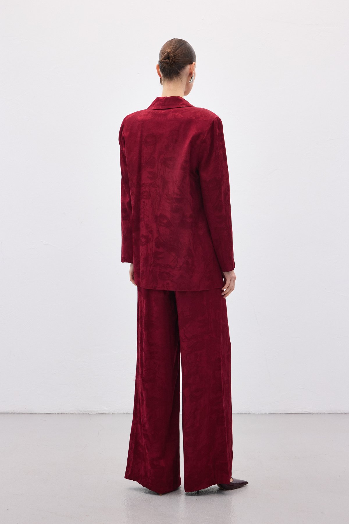 Jakarlı Uzun Ceket - Bordo