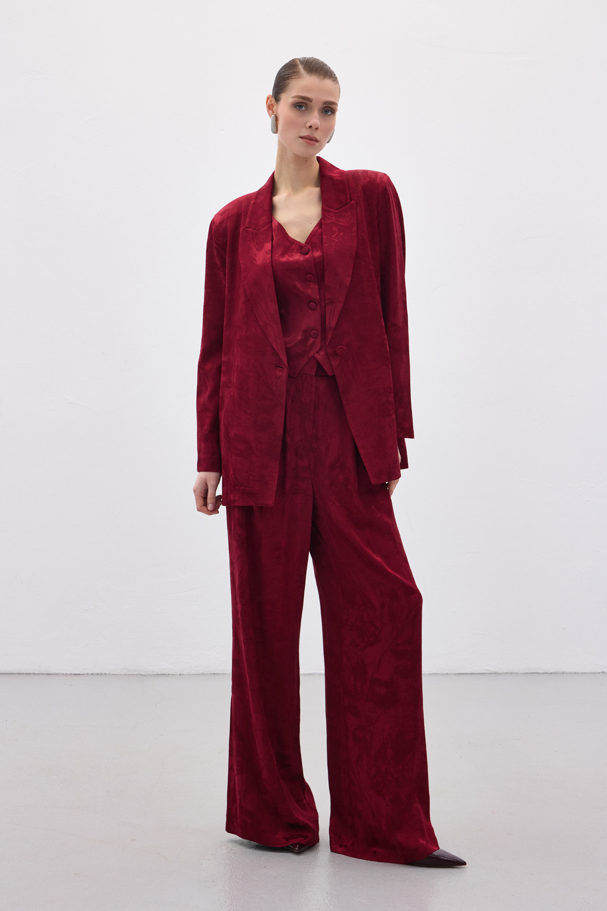 Jakarlı Uzun Ceket - Bordo