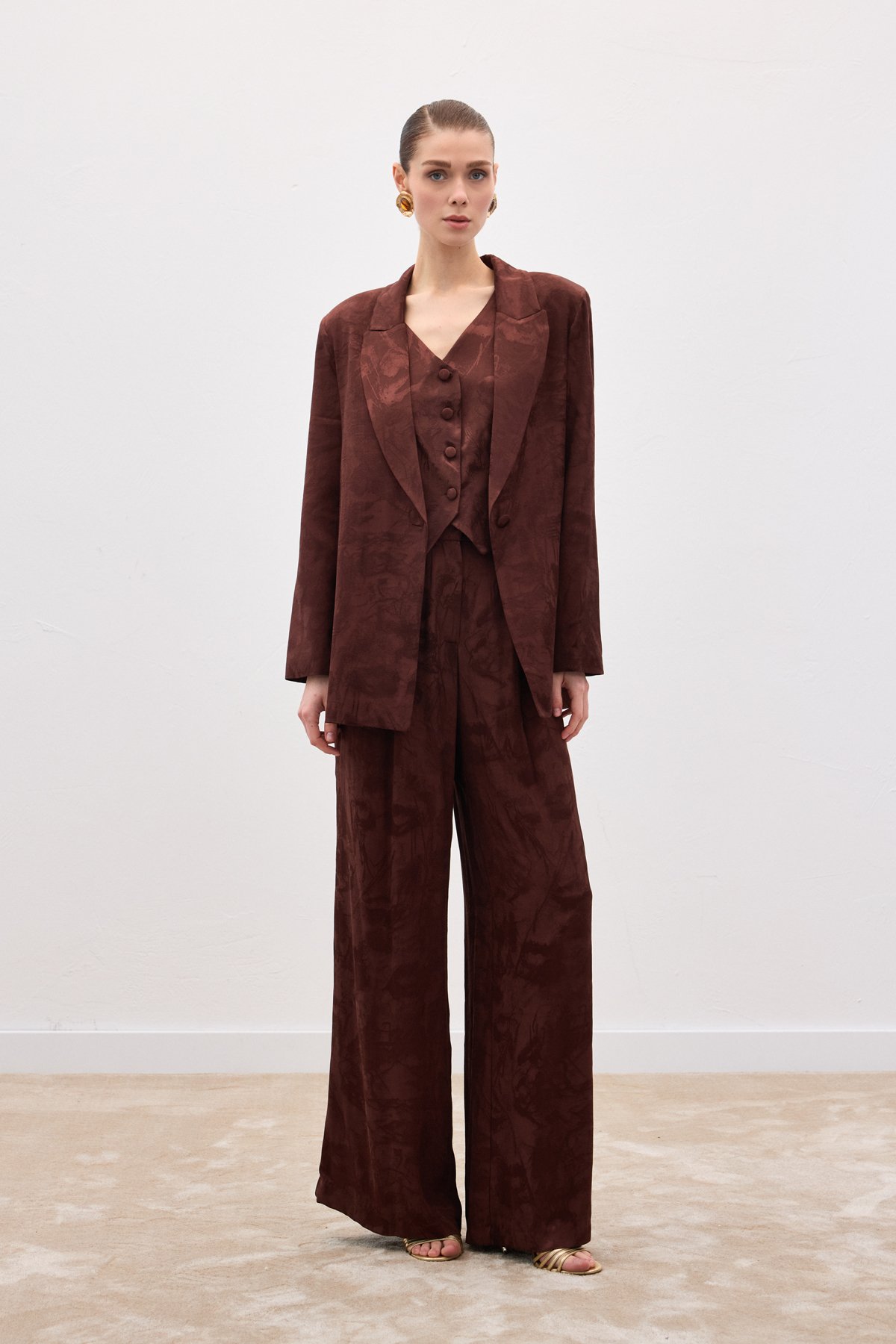 Jakarlı Uzun Ceket - Kahve