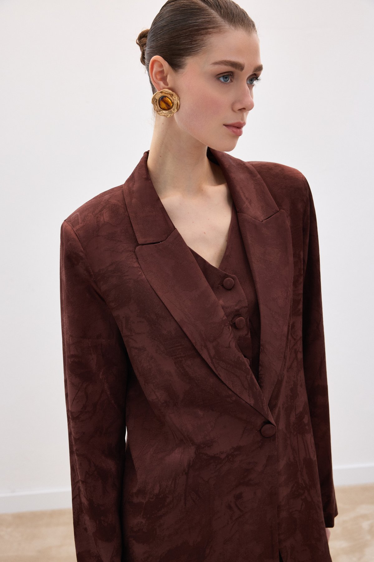 Jakarlı Uzun Ceket - Kahve