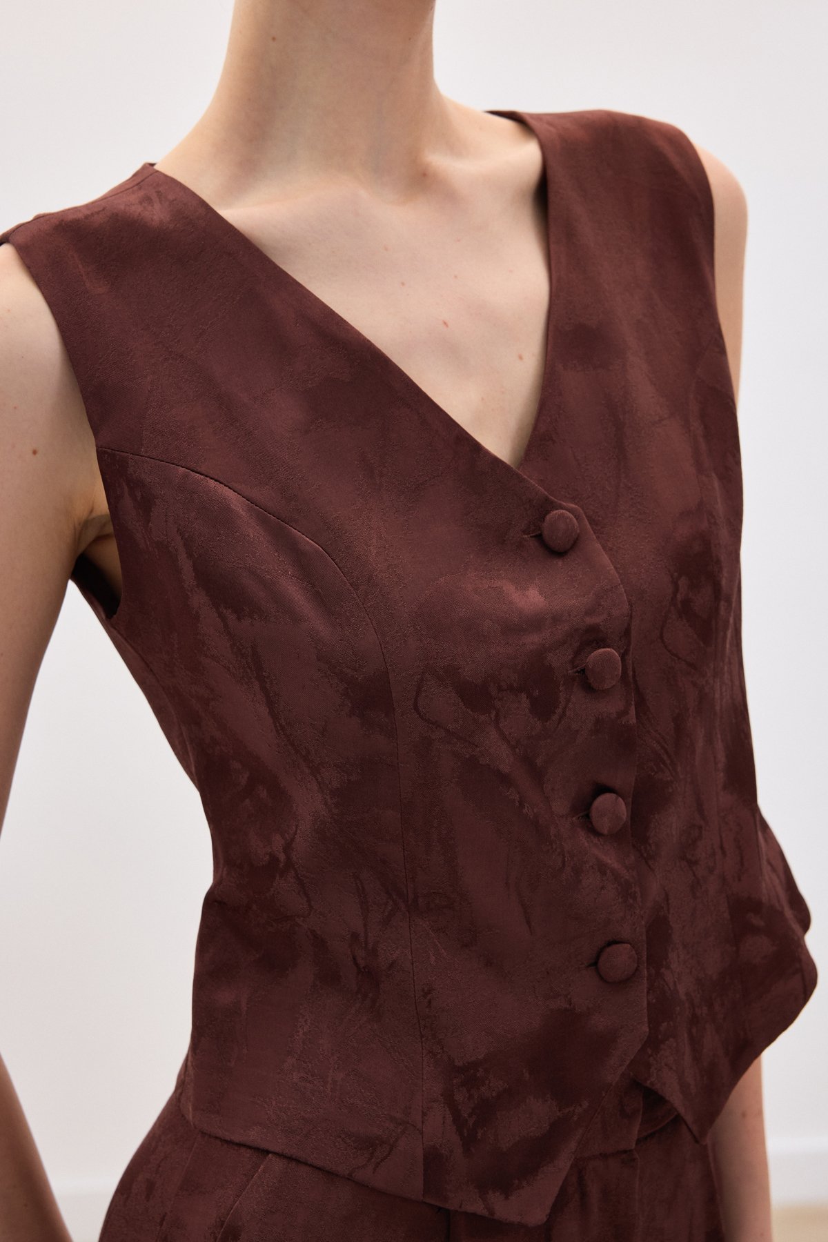 Jakarlı Yelek - Kahve