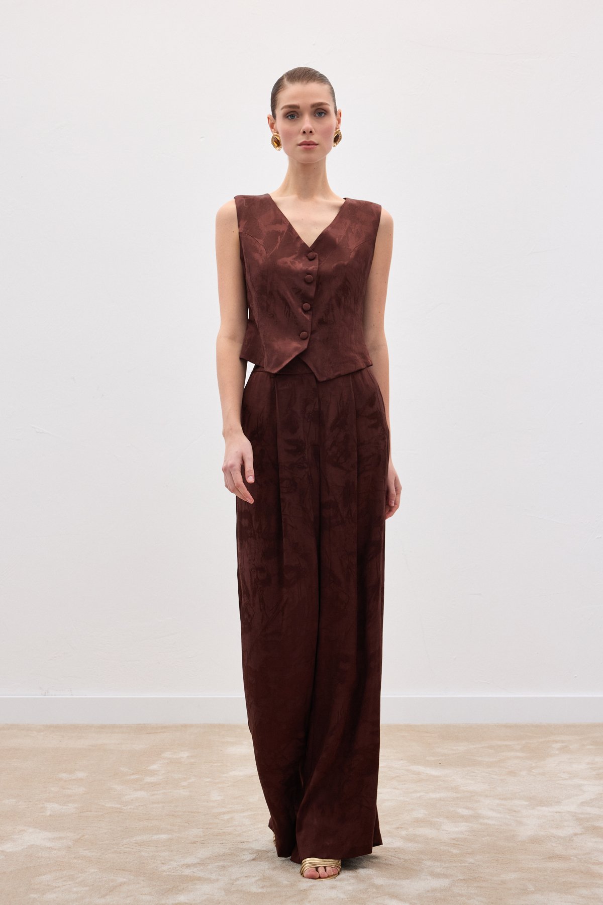 Jakarlı Yelek - Kahve