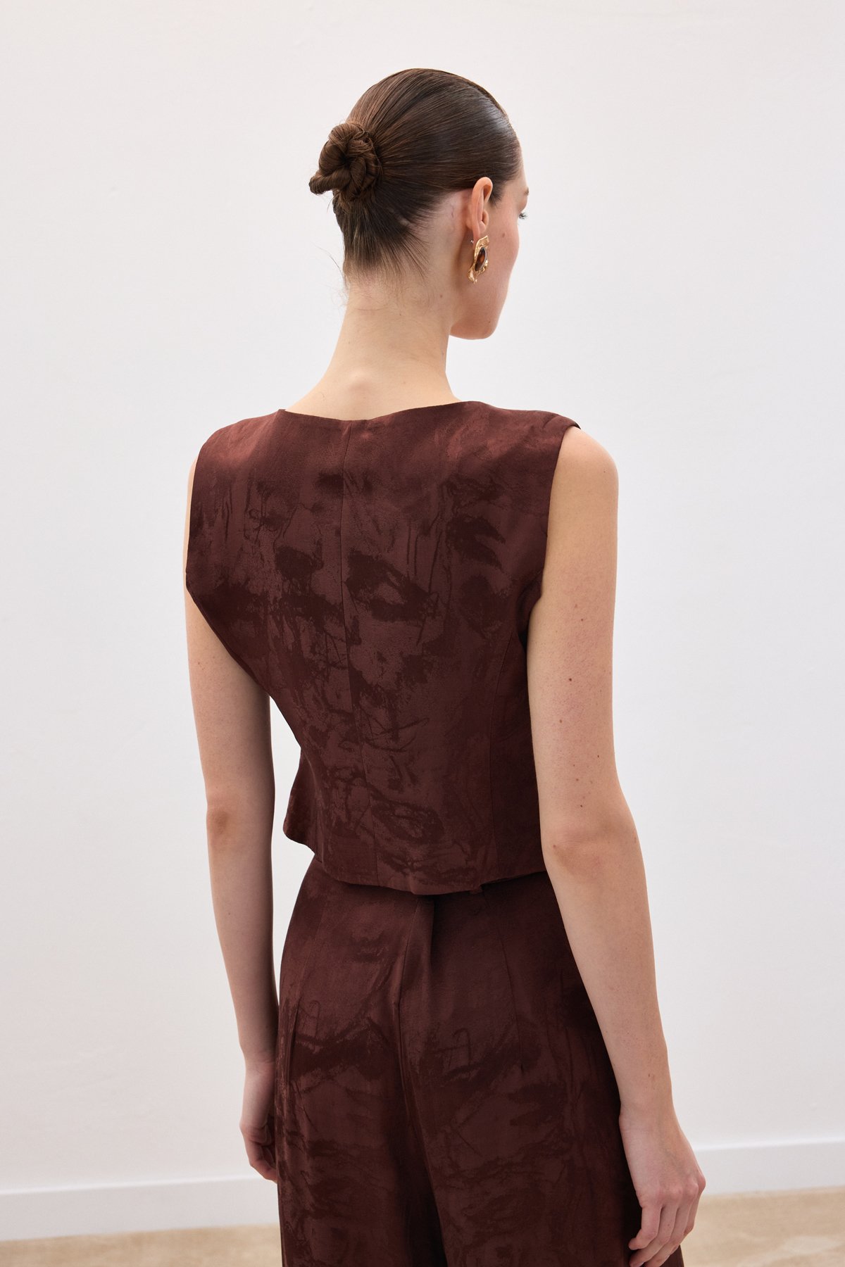 Jakarlı Yelek - Kahve