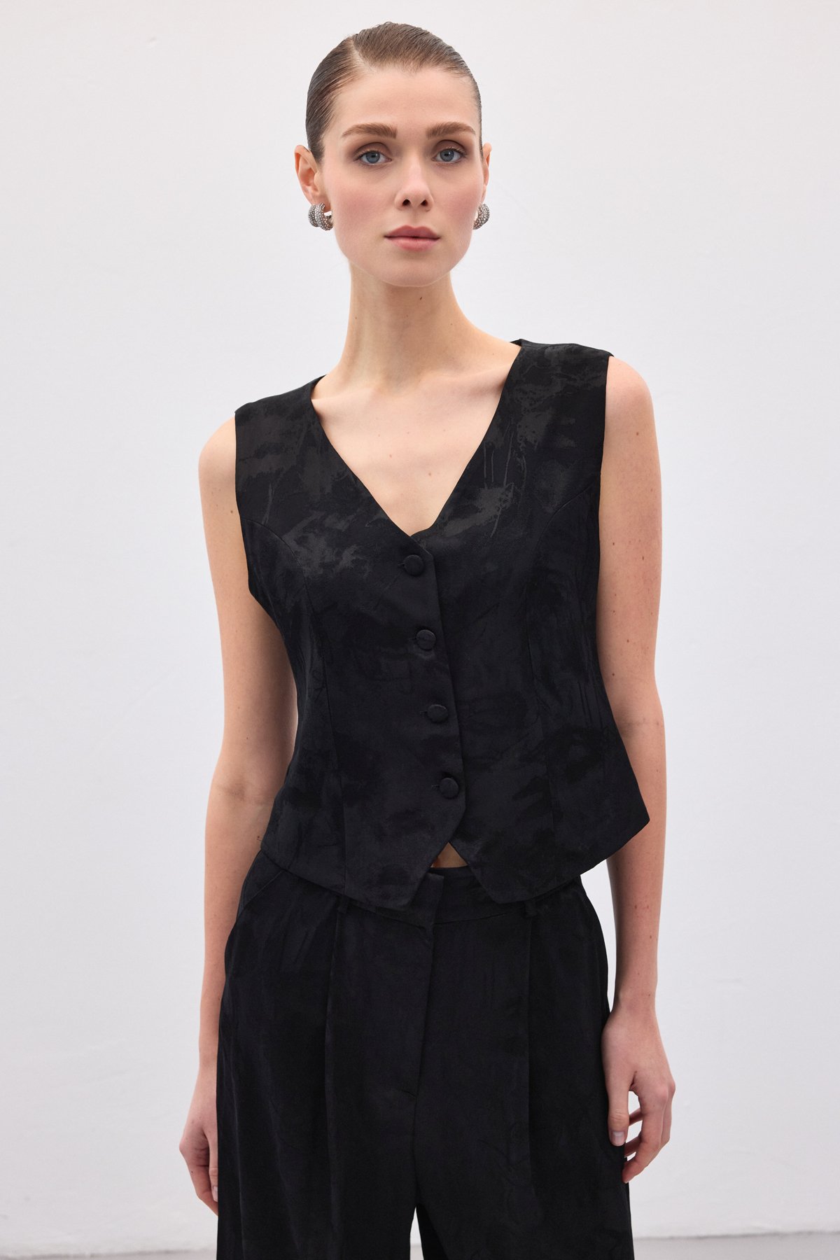 Jakarlı Yelek - Siyah