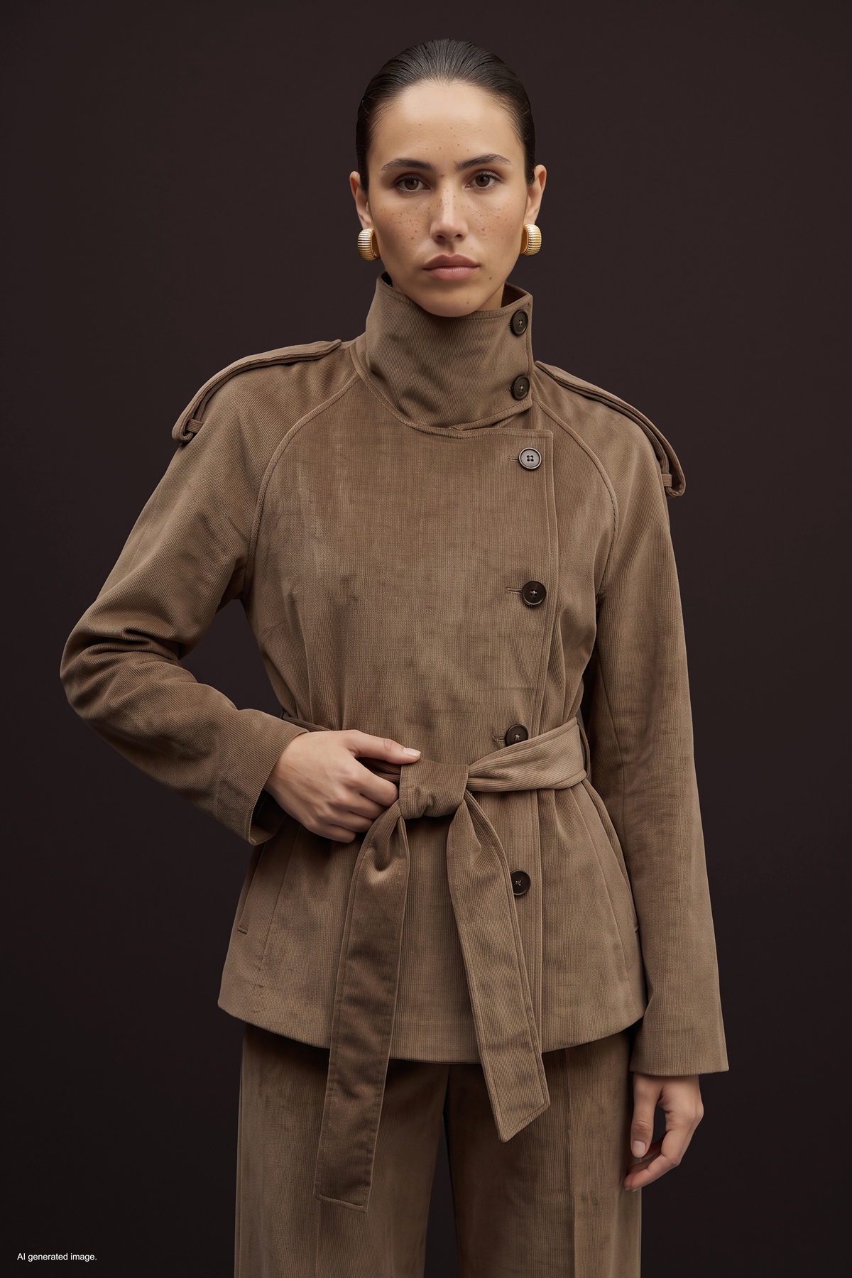 Kadife Kısa Ceket - Camel