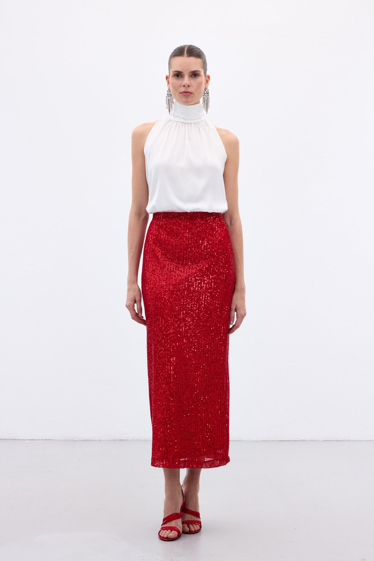 Karolin Midi Etek - Kırmızı