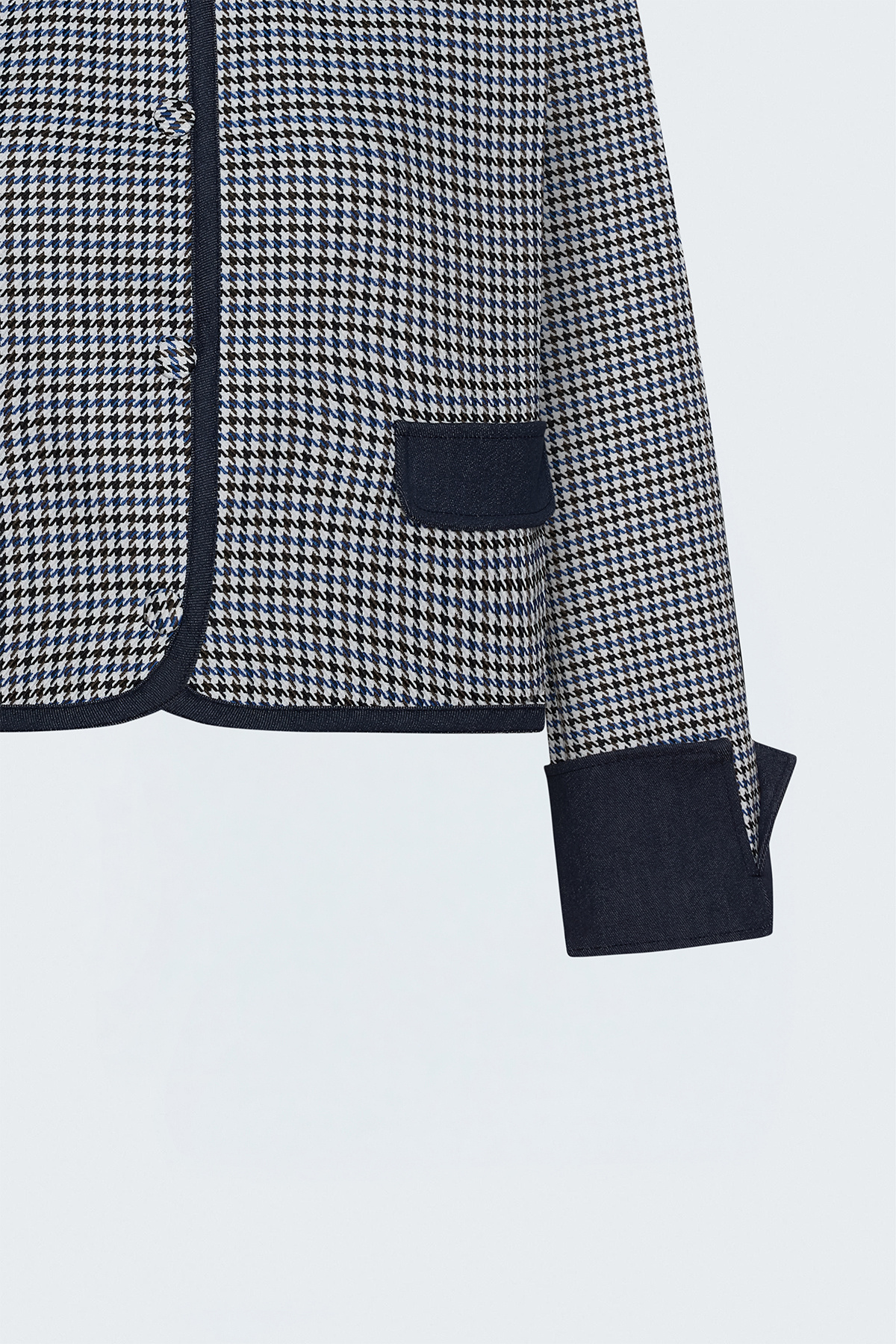 Kazayağı Desenli Denim Detaylı Ceket - Mavi
