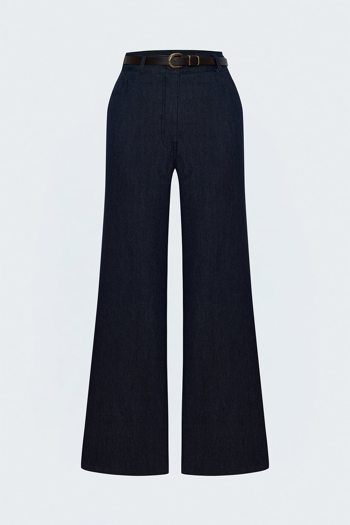 Kemerli Denim Görünümlü Pantolon - Lacivert