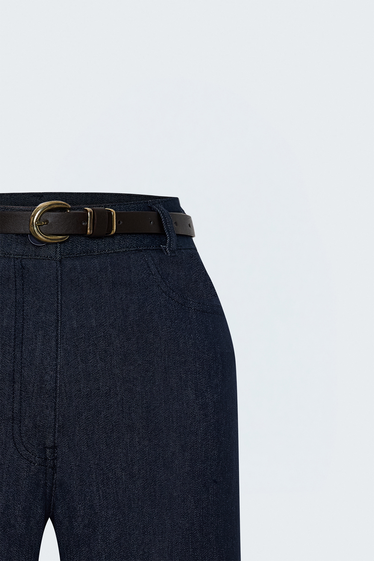 Kemerli Denim Görünümlü Pantolon - Lacivert
