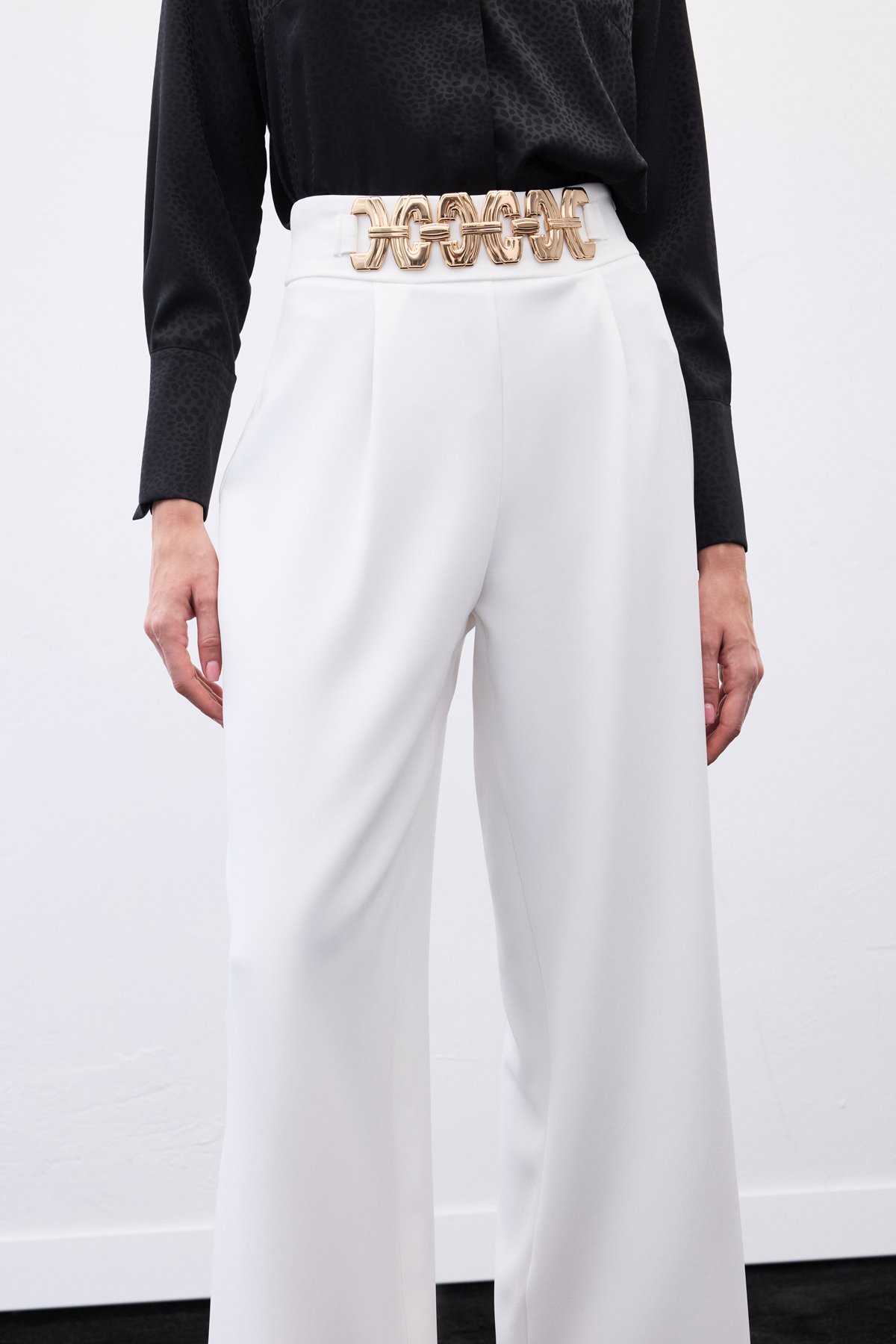 Kemerli Salaş Pantolon - Ekru