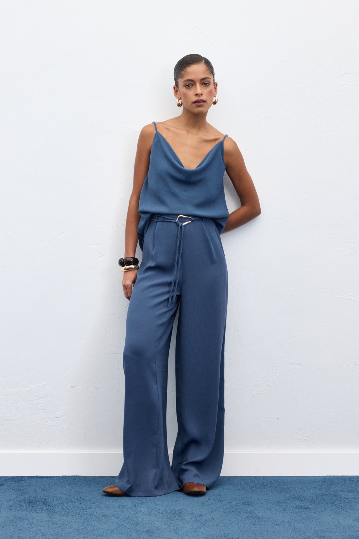 Kemerli Salaş Pantolon - İndigo