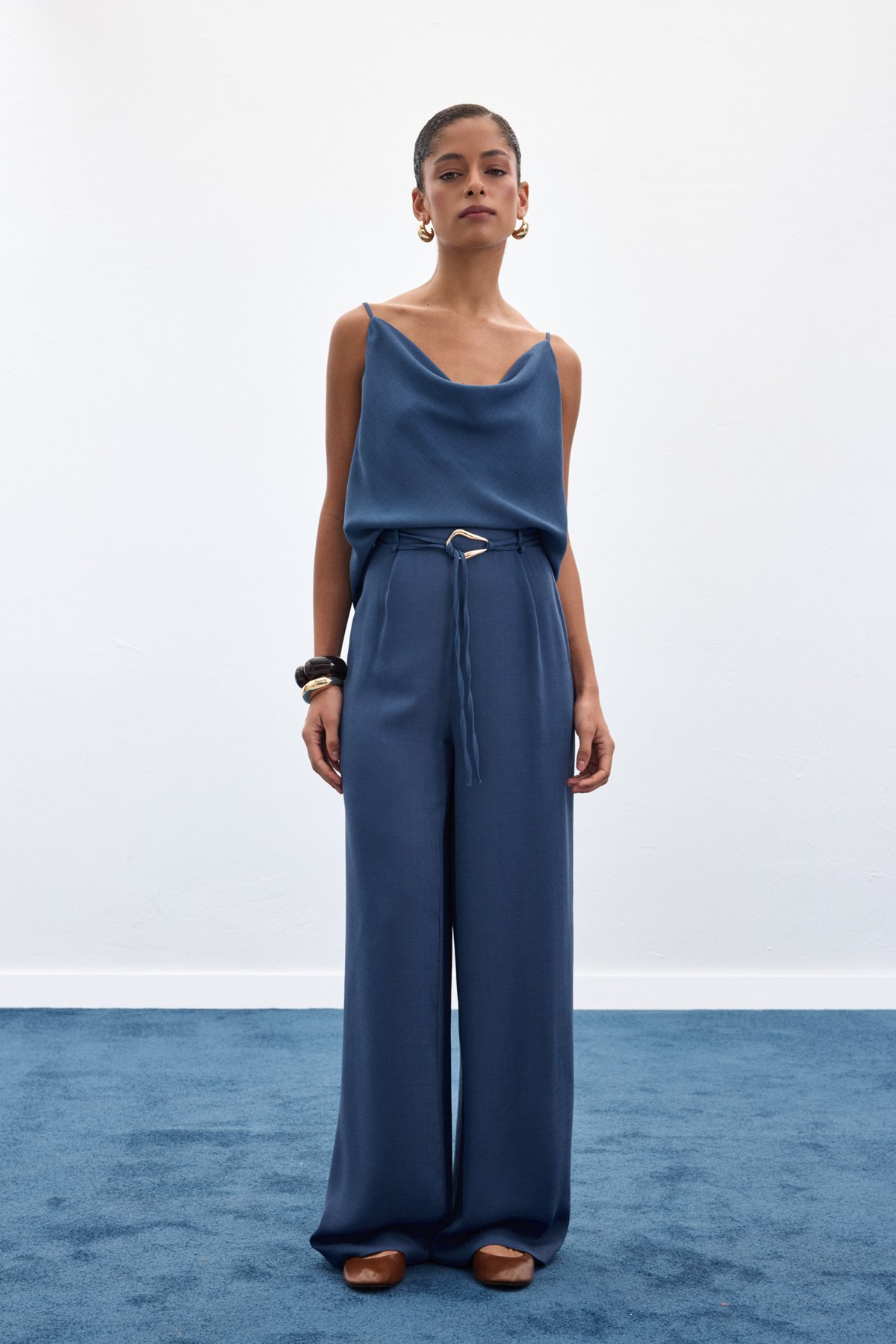 Kemerli Salaş Pantolon - İndigo