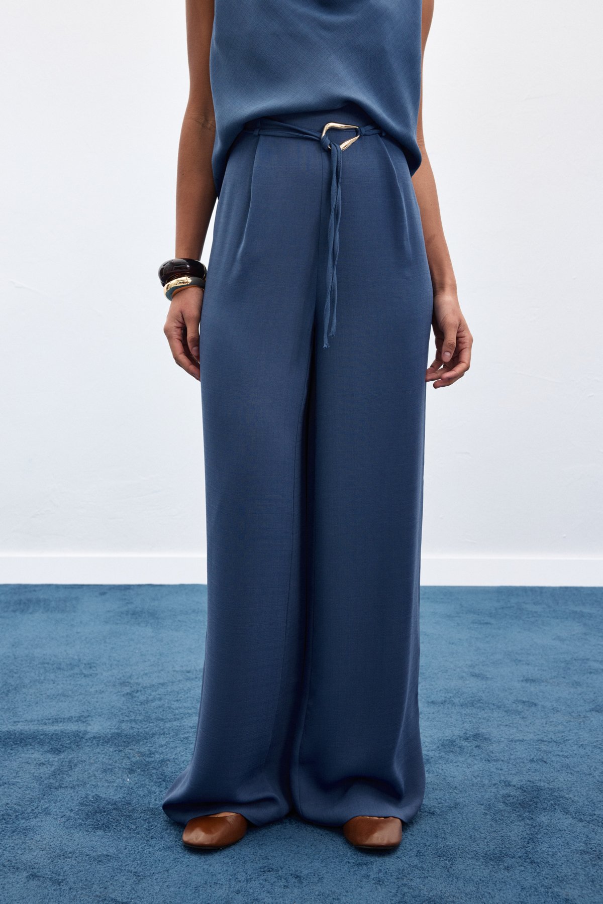 Kemerli Salaş Pantolon - İndigo