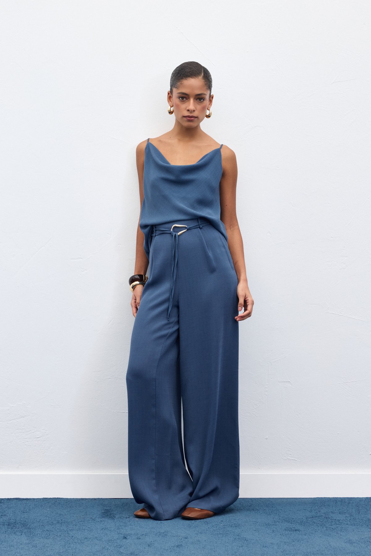 Kemerli Salaş Pantolon - İndigo